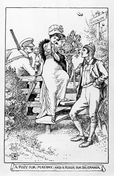 Ein Sträußchen für den Maifeiertag und eine Herausforderung für Britannia, 1910 von Walter Crane